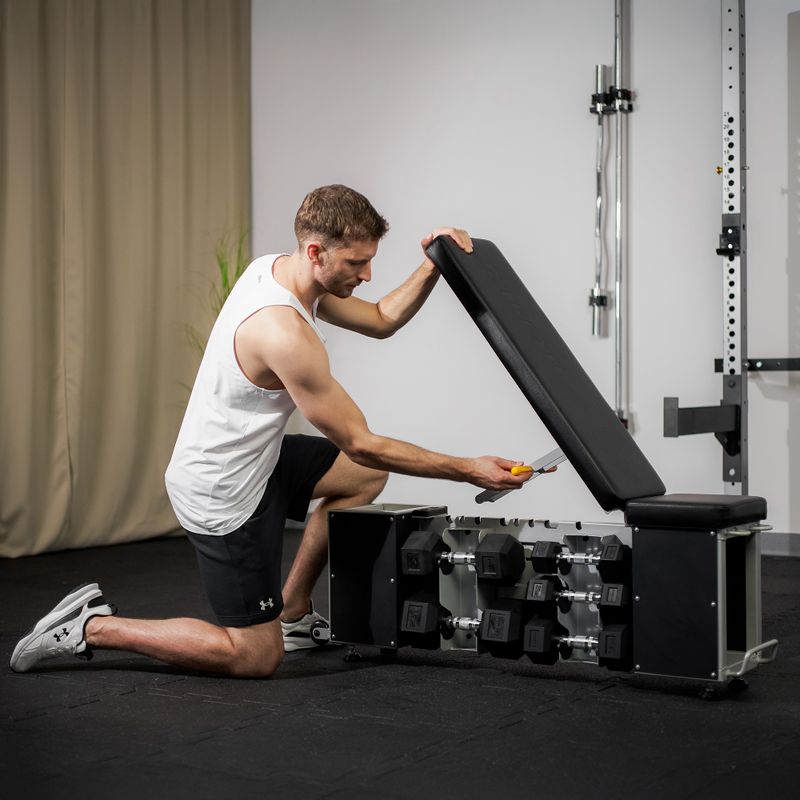 Set TREXO Bench Storage + dumbells Hex black 5