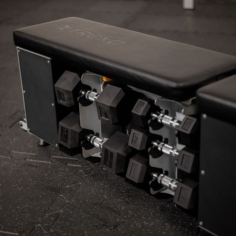 Set TREXO Bench Storage + dumbells Hex black 7