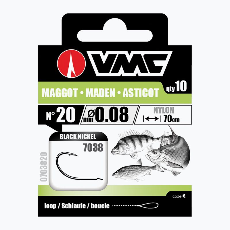 VMC Maggot methode leader loop hook with barb + line 10 pcs black nickel 703810
