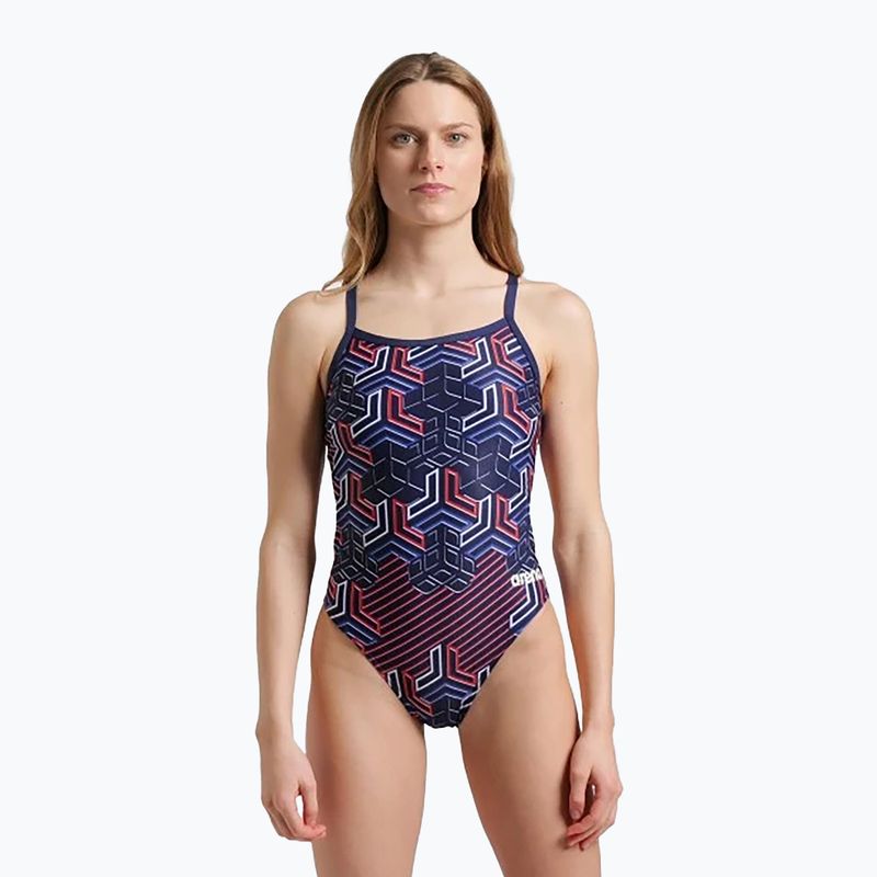 Women's one-piece swimsuit arena Kikko Pro Swimsuit Challenge Back navy/team redwhiteblue