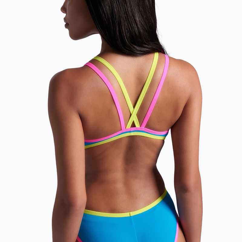 Women's one-piece swimsuit arena One Double Cross Back One Piece turquoise/fluo pink/soft green 10