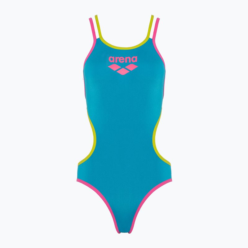 Women's one-piece swimsuit arena One Double Cross Back One Piece turquoise/fluo pink/soft green