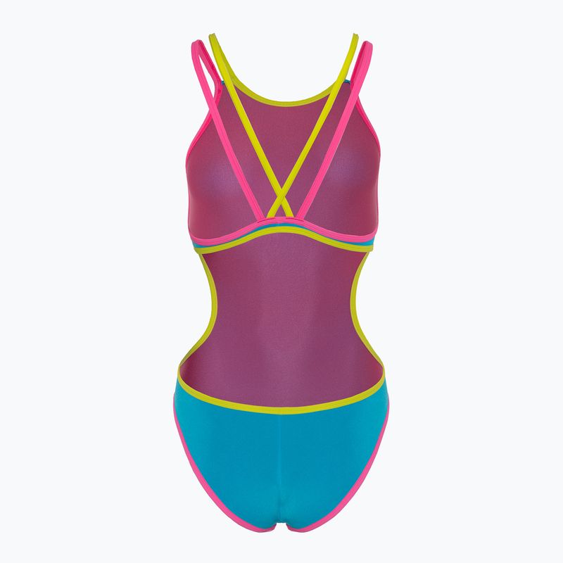 Women's one-piece swimsuit arena One Double Cross Back One Piece turquoise/fluo pink/soft green 2