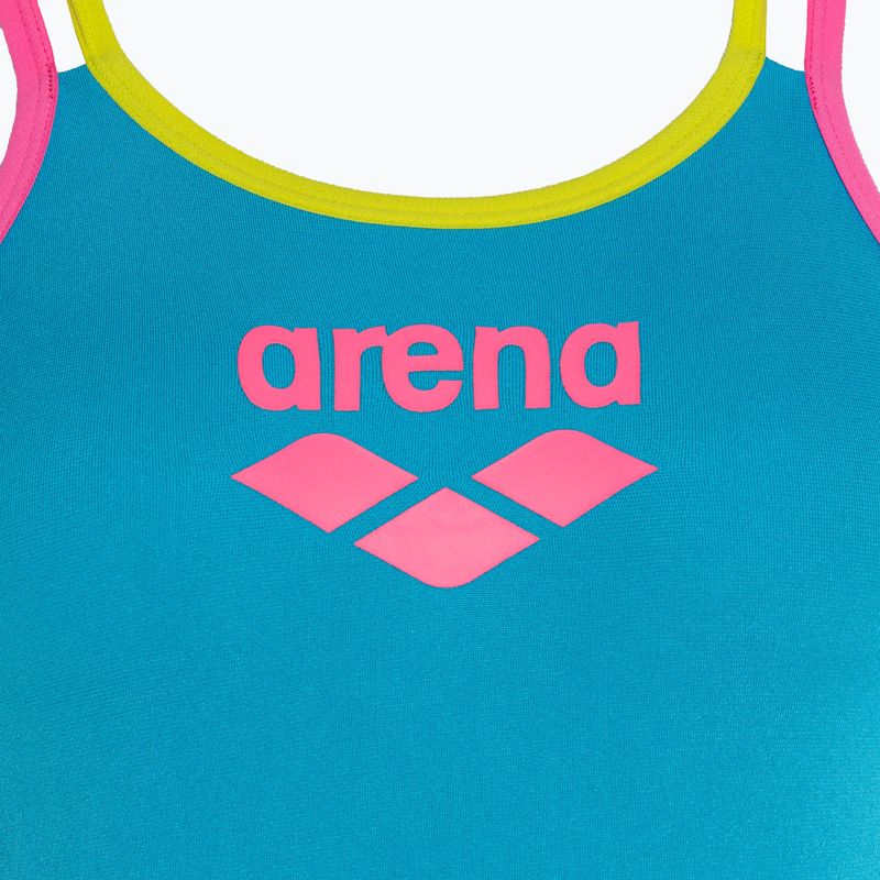 Women's one-piece swimsuit arena One Double Cross Back One Piece turquoise/fluo pink/soft green 3