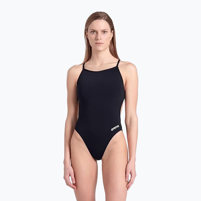 Women's one-piece swimsuit arena Lace Back Solid black/white 5