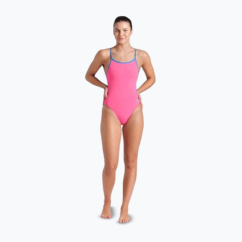 Women's one-piece swimsuit arena Lace Back Solid shocking pink/blue river 2