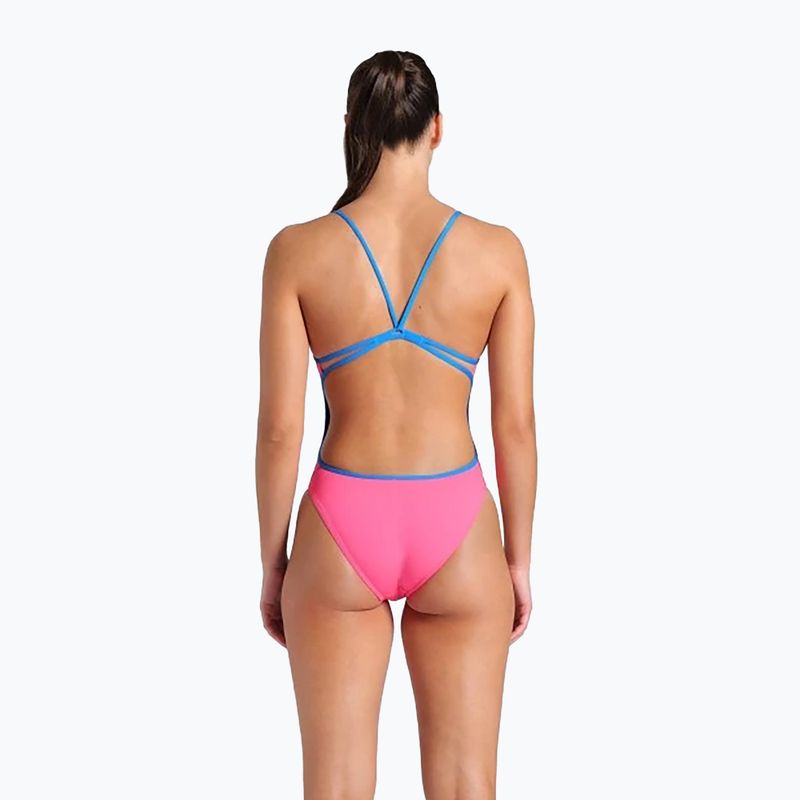 Women's one-piece swimsuit arena Lace Back Solid shocking pink/blue river 3