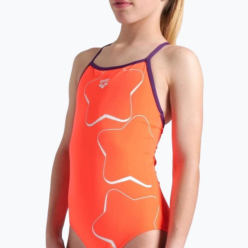 Arena Star Graphic Lightdrop Back bright coral / plum children's one-piece swimsuit 4