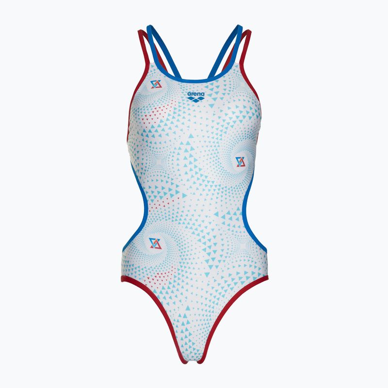 Women's one-piece swimsuit arena One Fireflow Double Cross red/blue river/white multi