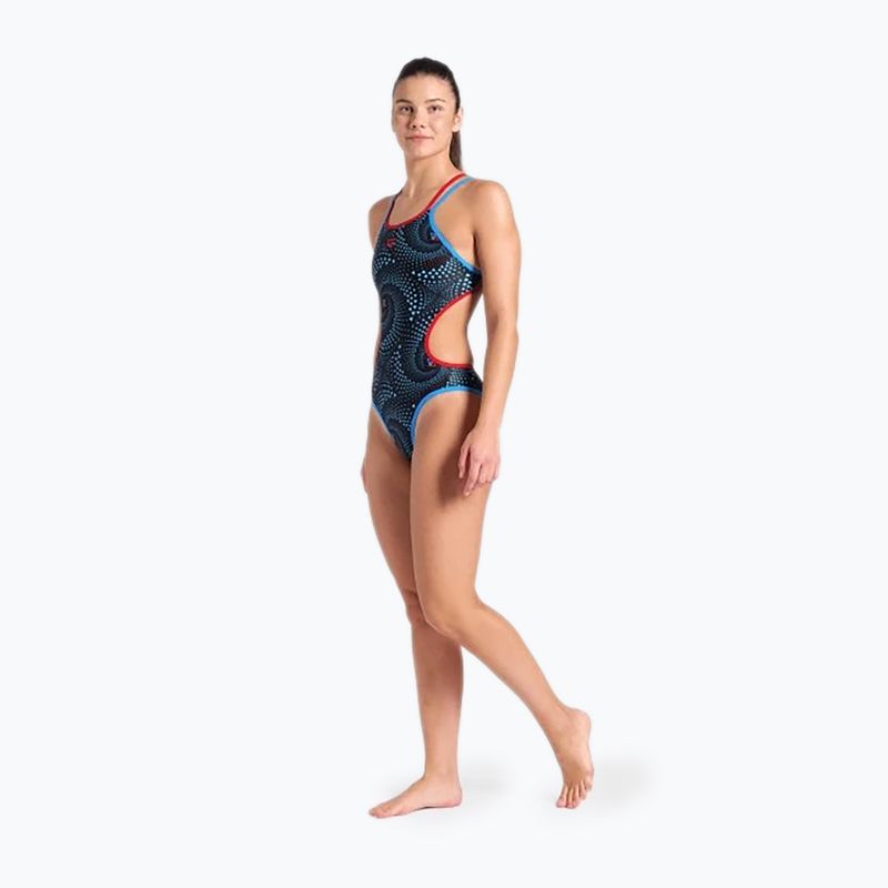 Women's one-piece swimsuit arena One Fireflow Double Cross blue river/red/black multi 2