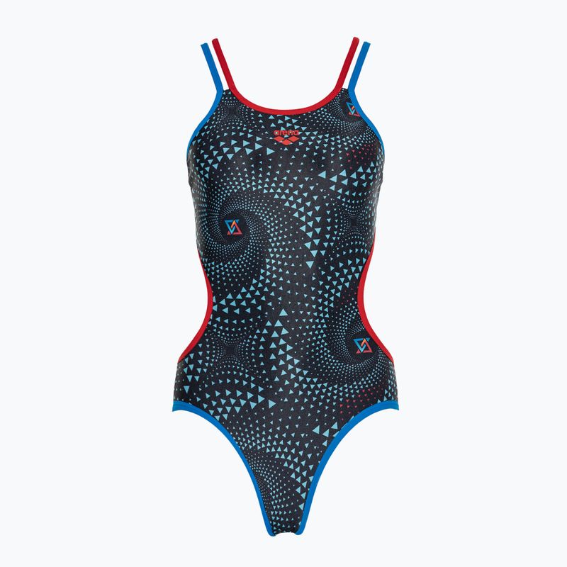 Women's one-piece swimsuit arena One Fireflow Double Cross blue river/red/black multi