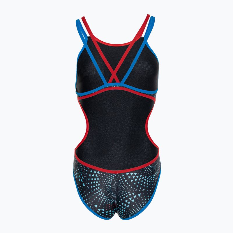 Women's one-piece swimsuit arena One Fireflow Double Cross blue river/red/black multi 2