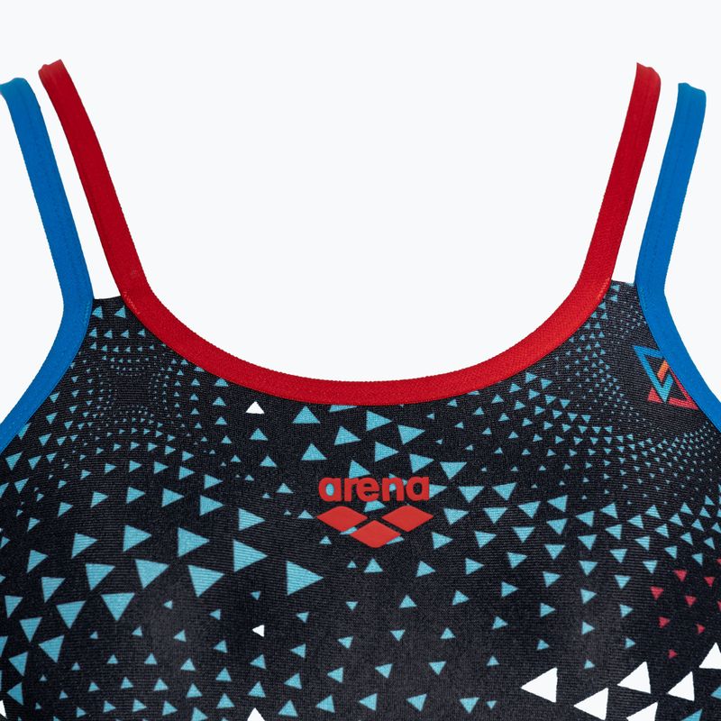 Women's one-piece swimsuit arena One Fireflow Double Cross blue river/red/black multi 3