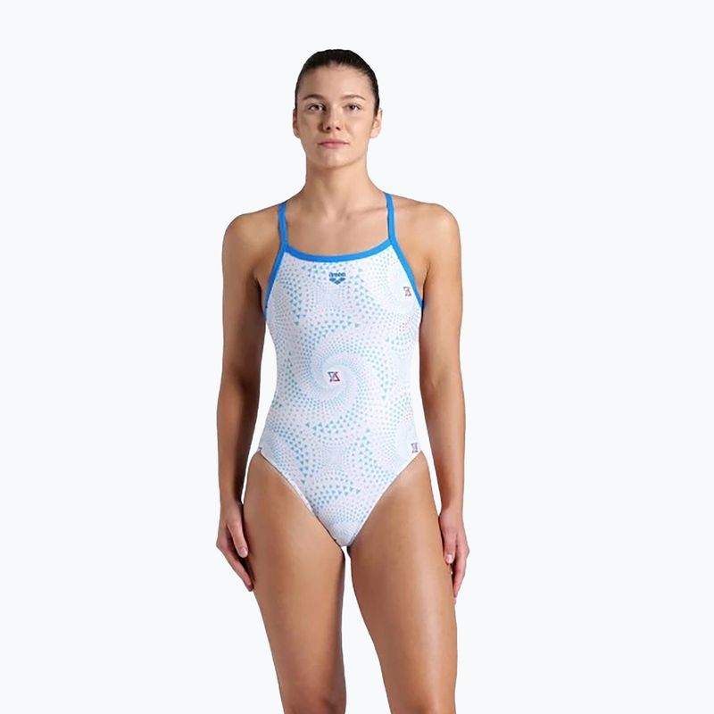 Women's one-piece swimsuit arena Fireflow Challenge back blue river/white multi