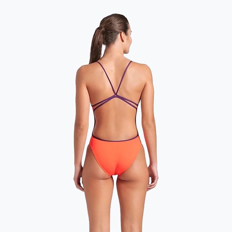 Women's one-piece swimsuit arena Lace Back Solid bright coral/plum 3