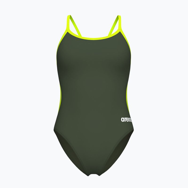 Women's one-piece swimsuit arena Lace Back Solid dark sage/artic lime