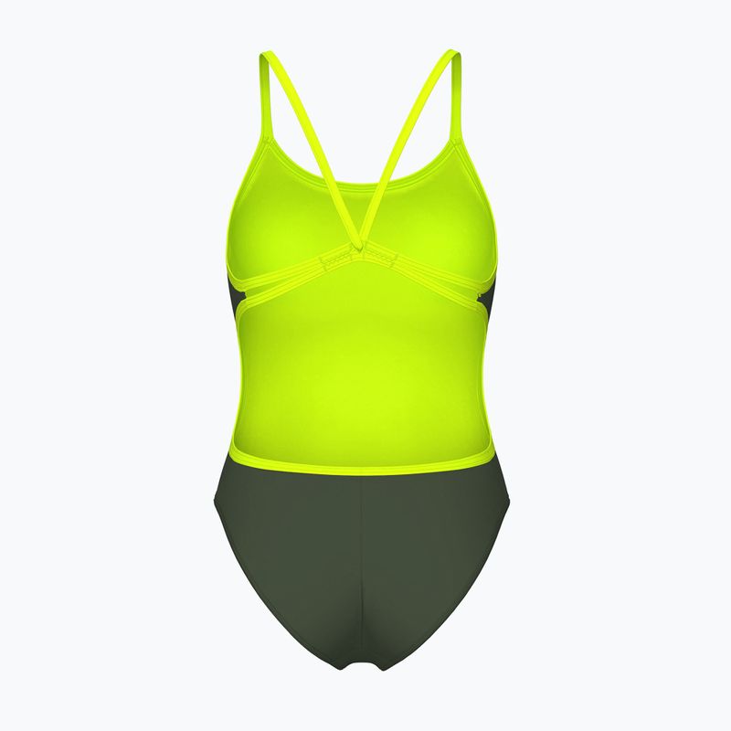 Women's one-piece swimsuit arena Lace Back Solid dark sage/artic lime 2