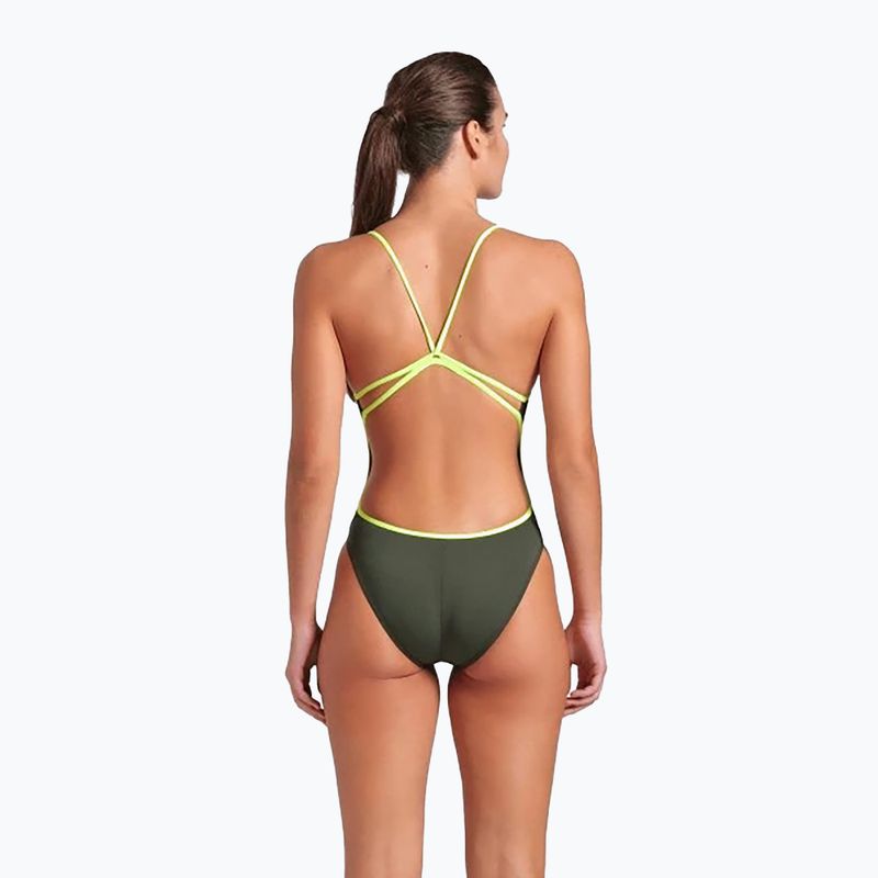 Women's one-piece swimsuit arena Lace Back Solid dark sage/artic lime 7