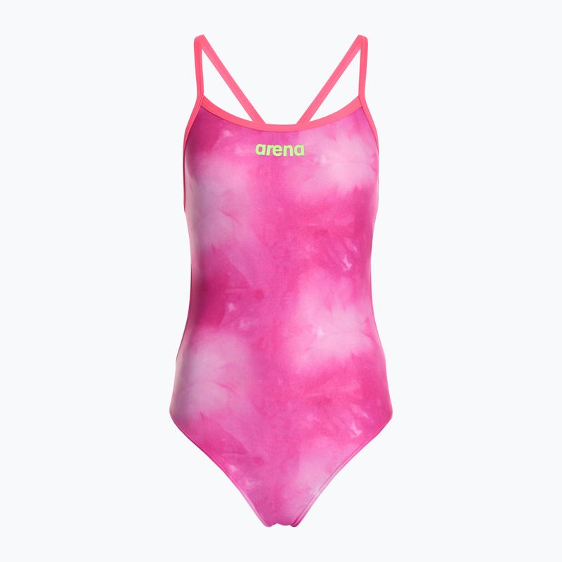 Women's one-piece swimsuit arena Tie-Dye Challenge Back Allover shocking pink multi/shocking pink