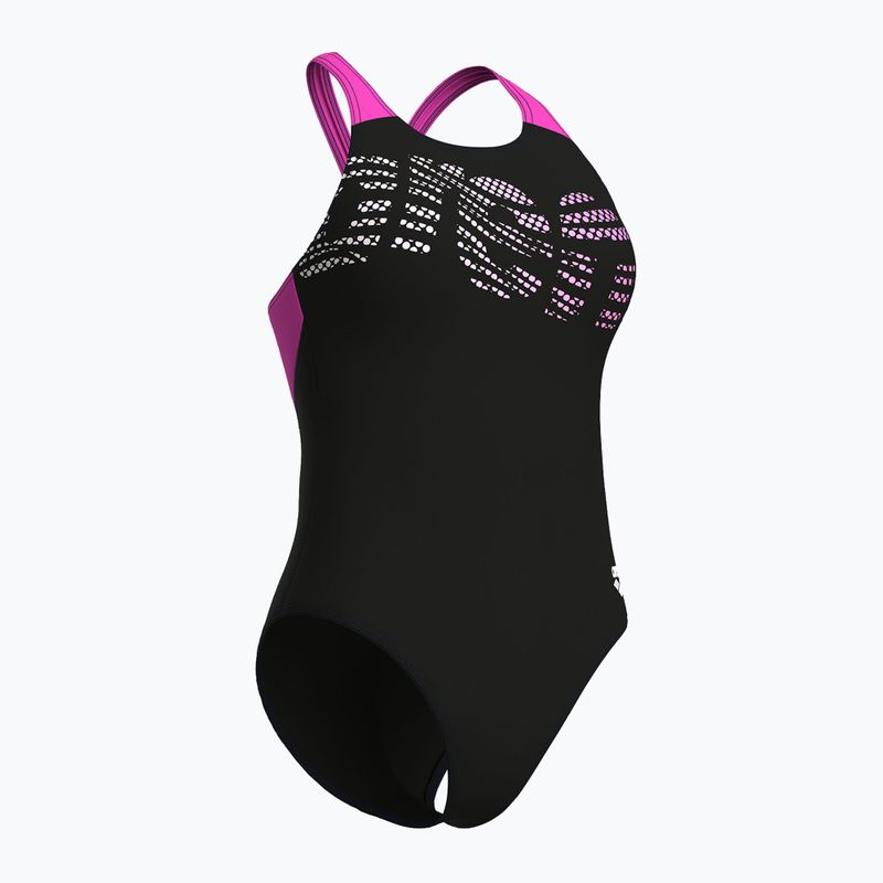 Women's one-piece swimsuit arena Flowing V Back black/shocking pink 3