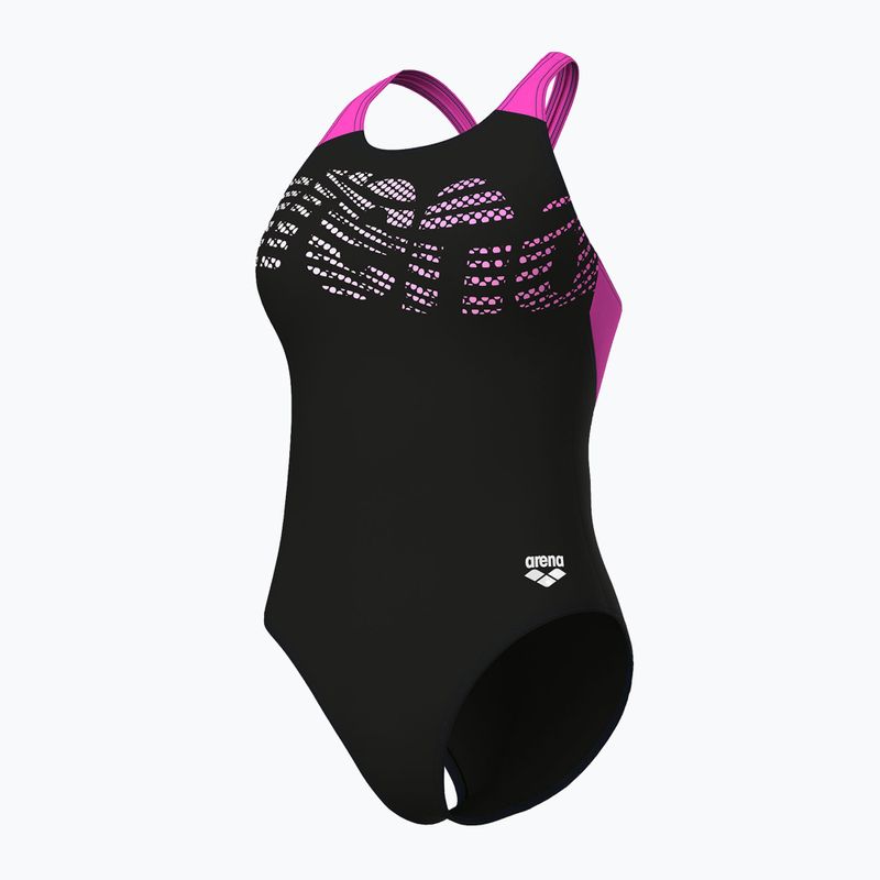 Women's one-piece swimsuit arena Flowing V Back black/shocking pink 4