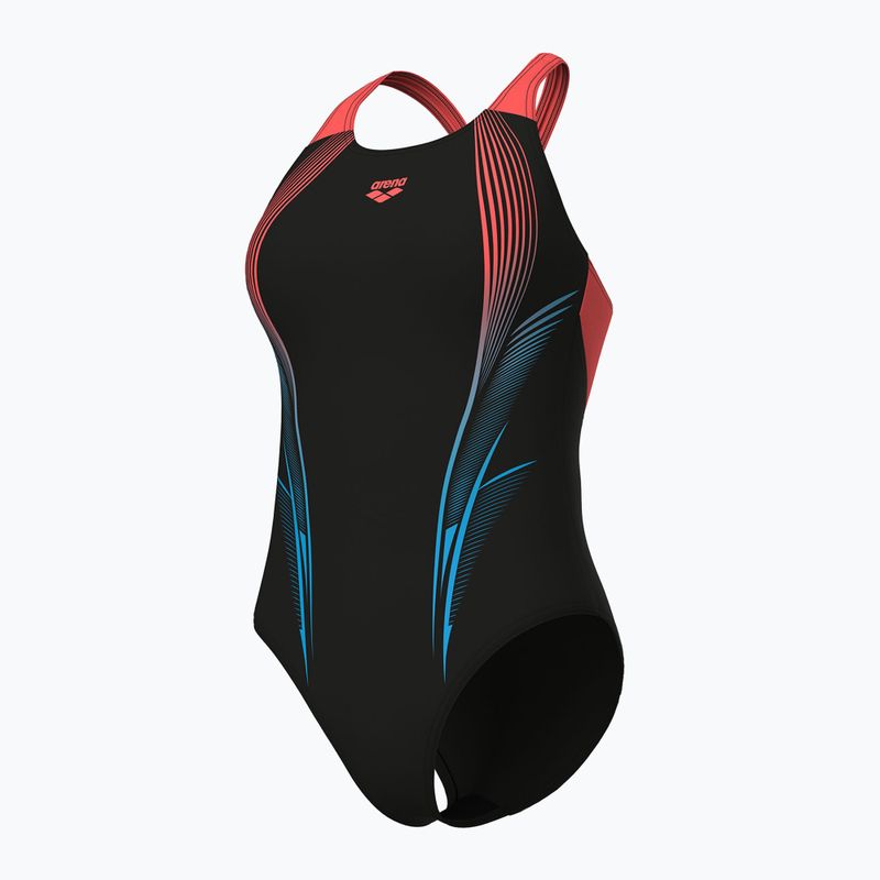 Women's one-piece swimsuit arena Blast V Back black/calypso coral 4