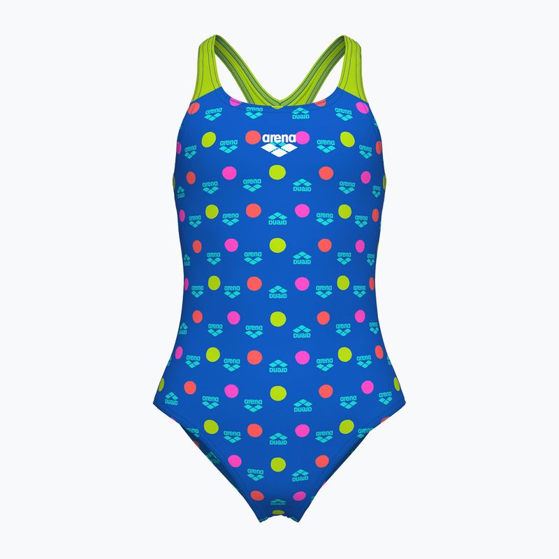 Children's one-piece swimsuit arena Multiple Dot Swim Pro Back multi blue/artic lime