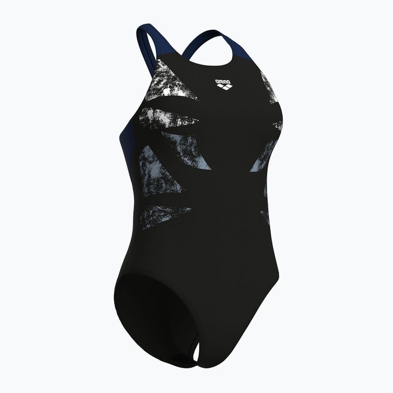 Women's one-piece swimsuit arena Graphic V Back black/navy 3