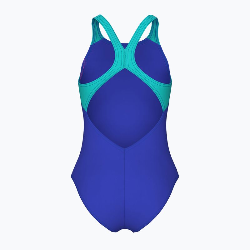 Children's one-piece swimsuit arena Graphic V Back indaco/water 2
