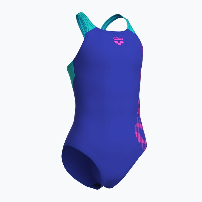 Children's one-piece swimsuit arena Graphic V Back indaco/water 3