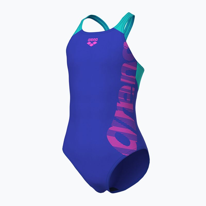 Children's one-piece swimsuit arena Graphic V Back indaco/water 4