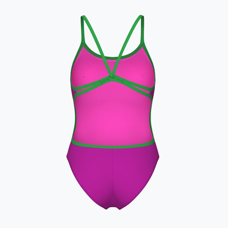 Ladies' one-piece swimsuit Arena Lace Back Solid very fuchsia/team green 2