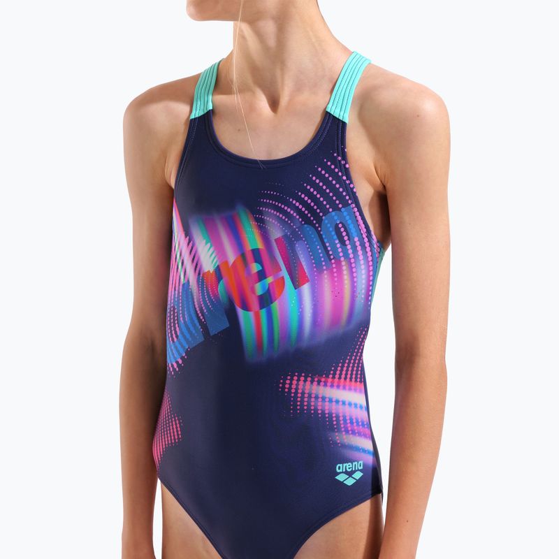 Children's one-piece swimsuit arena Lit Logo V Back L navy/water 8