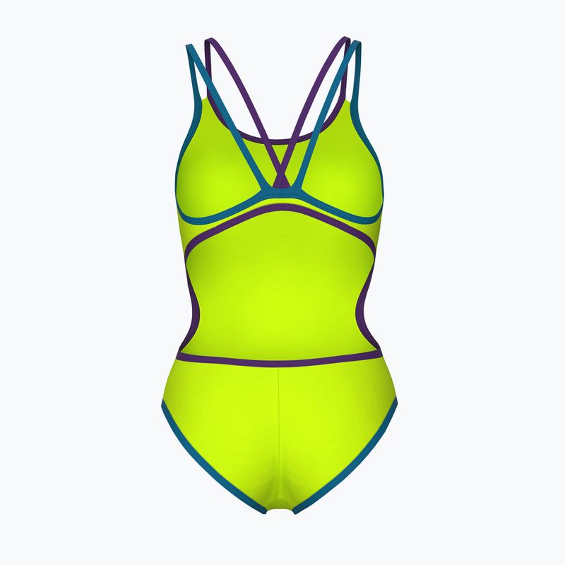 Ladies' one-piece swimsuit arena One Double Cross Back One Piece artic lime/plum/blue cosmo 2