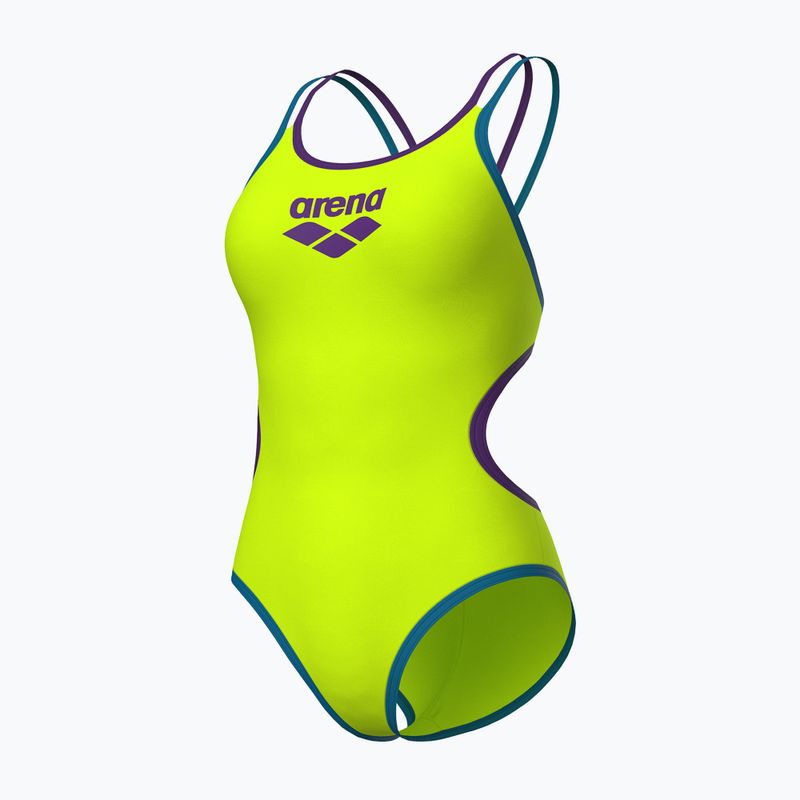 Ladies' one-piece swimsuit arena One Double Cross Back One Piece artic lime/plum/blue cosmo 3