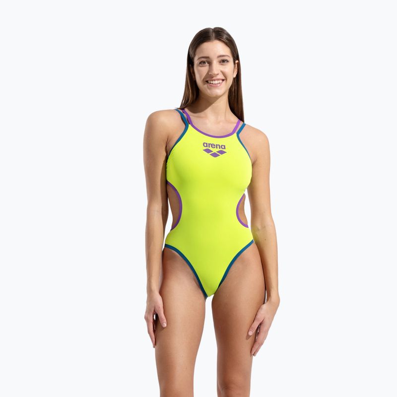 Ladies' one-piece swimsuit arena One Double Cross Back One Piece artic lime/plum/blue cosmo 5