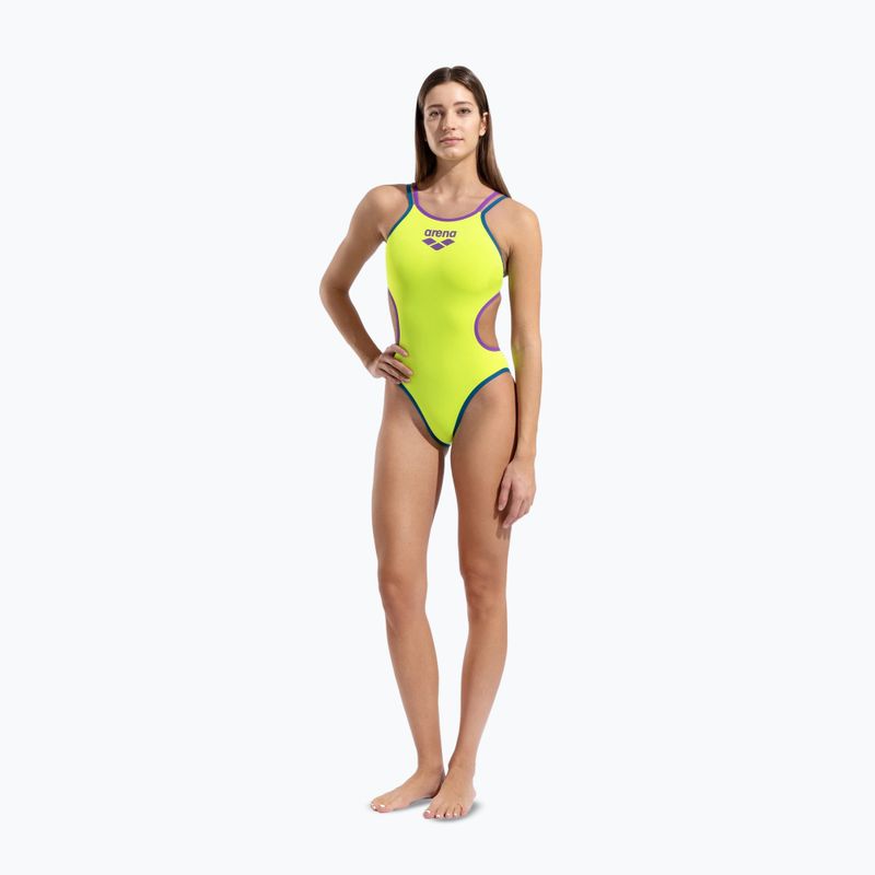 Ladies' one-piece swimsuit arena One Double Cross Back One Piece artic lime/plum/blue cosmo 6