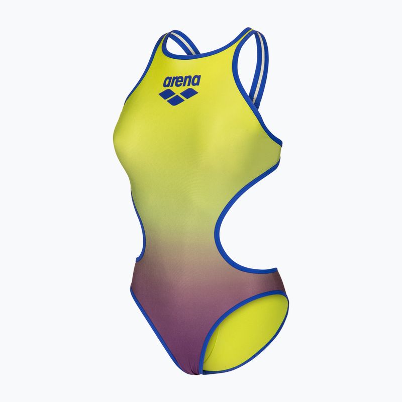 Ladies' one-piece swimsuit arena One Shaded Print Tech One Back artic lime violetta multi/neon blue 3