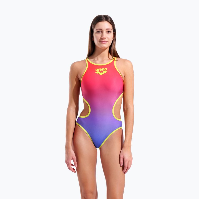 Ladies' one-piece swimsuit arena One Shaded Print Tech One Back bright coral royal multi/soft green 5