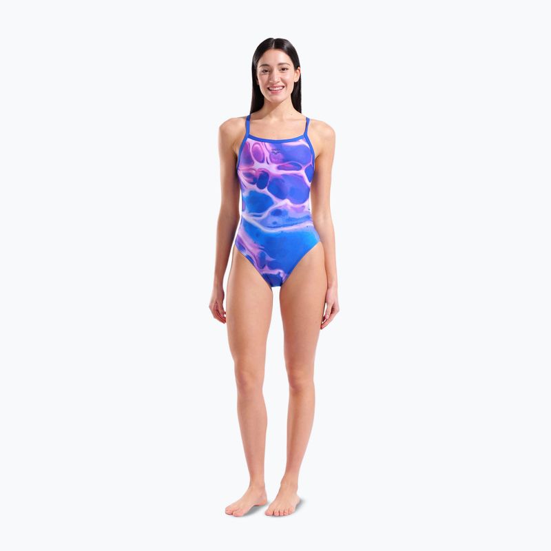 Ladies' one-piece swimsuit arena Earth Challange Back neon blue multi/neon blue/neon blue 2