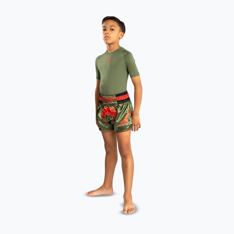 Children's training shorts Venum Inferno Kids Muay Thai army green/orange 2