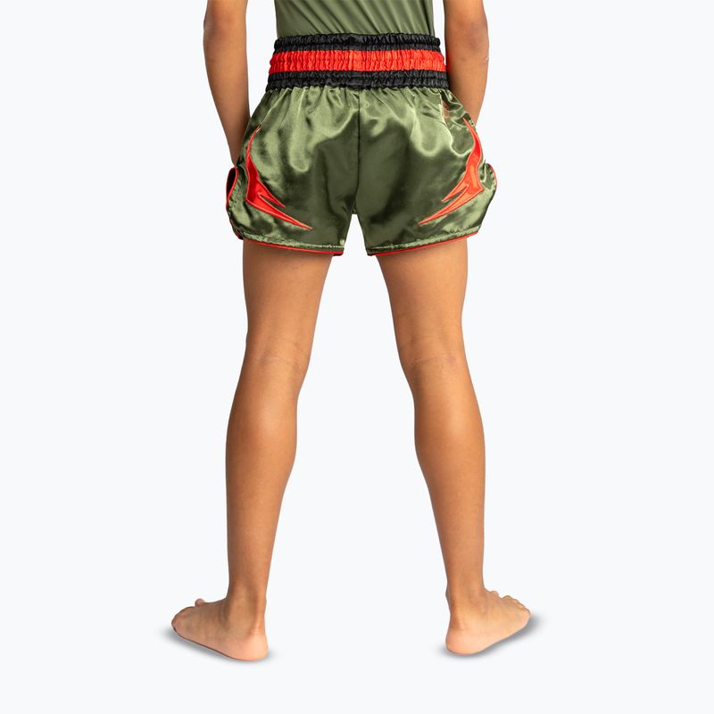 Children's training shorts Venum Inferno Kids Muay Thai army green/orange 3