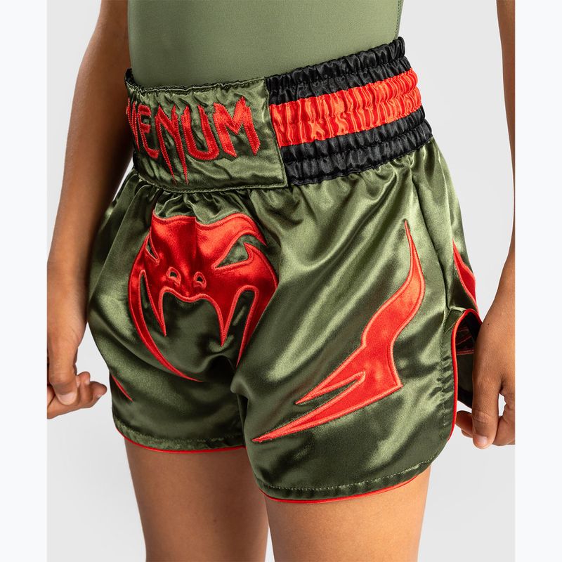Children's training shorts Venum Inferno Kids Muay Thai army green/orange 5
