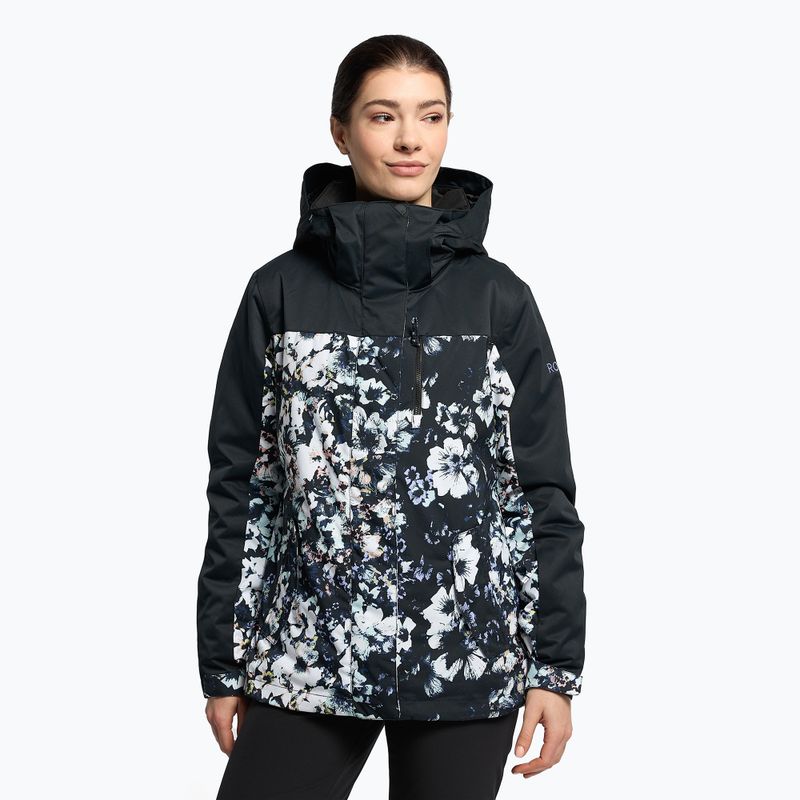 Women's snowboard jacket ROXY Jetty Block 2021 true black black flowers