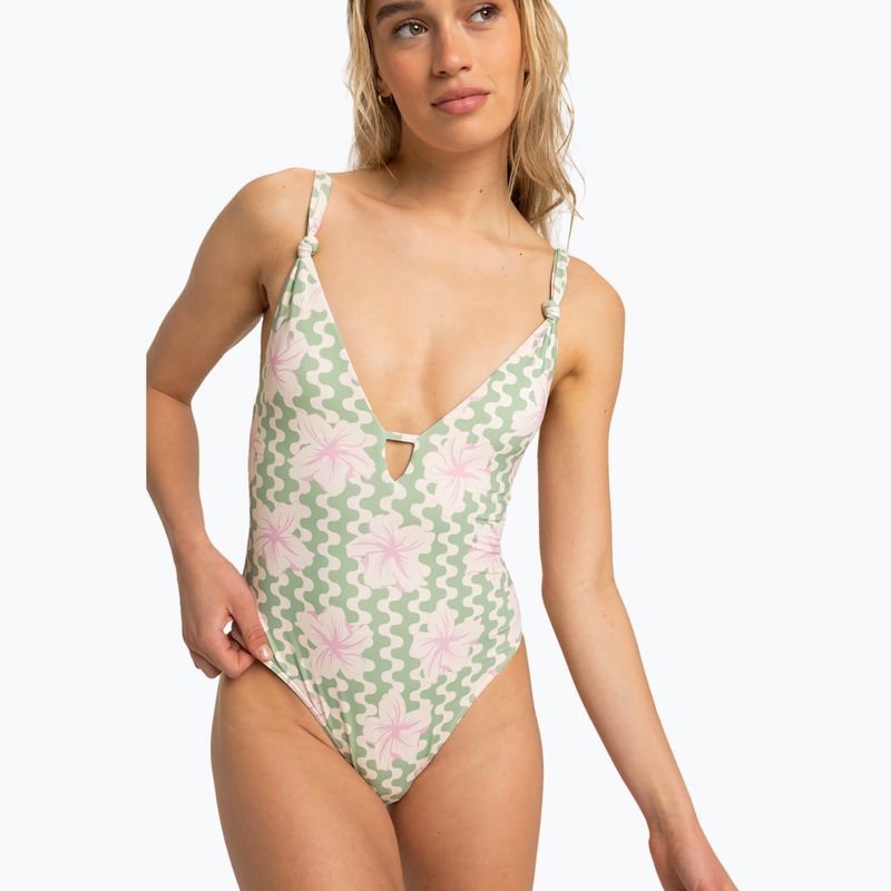 Women's one-piece swimsuit ROXY Hibiscus Daze basil party waves yw 2