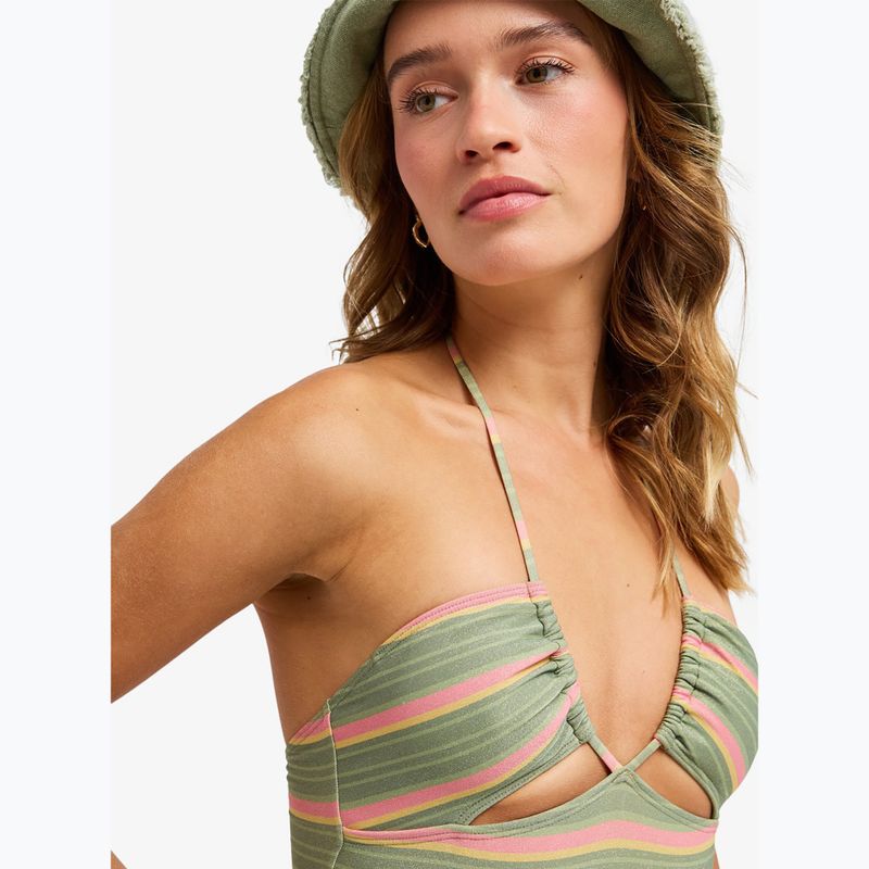 Women's one-piece swimsuit ROXY Dreamer HI oil green say it with stripes 5