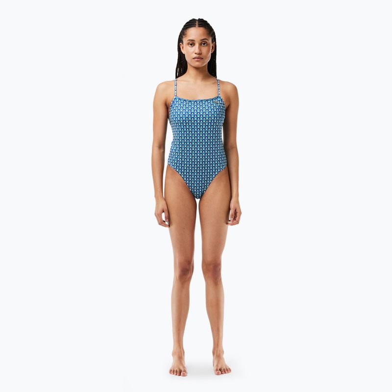 Lacoste women's one-piece swimsuit MF7264 mascarpone / sloe 0 / underground 4