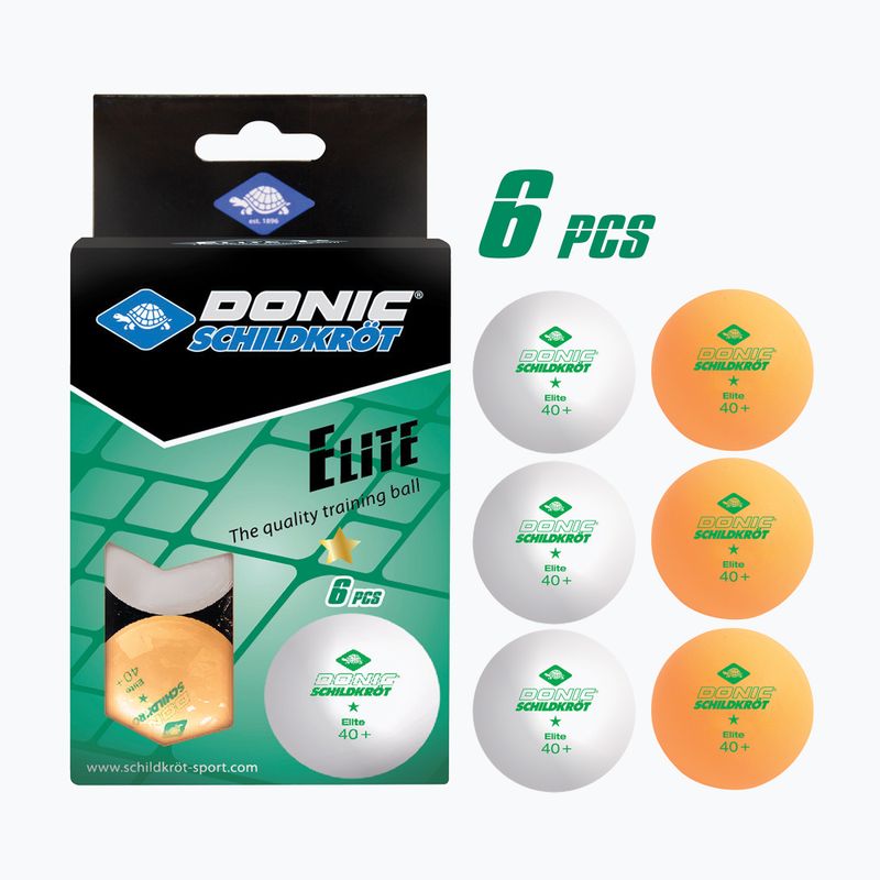 Donic-Schildkröt 1-Star Elite Poly 40+ 6pc table tennis balls white/orange