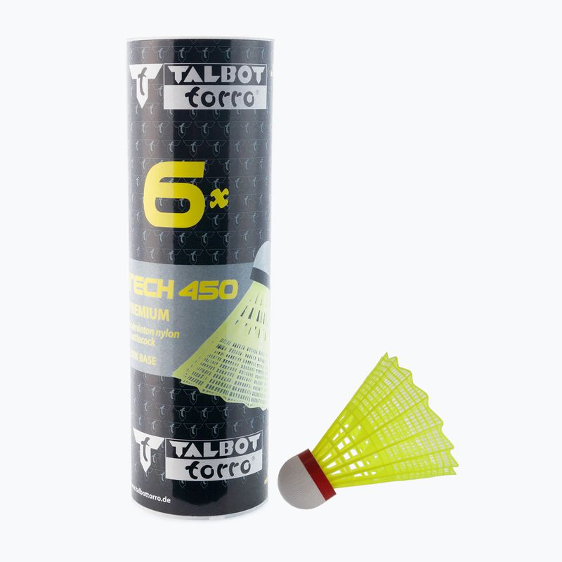 Talbot-Torro Tech 450 badminton shuttlecocks, Premium Nylon 6 pcs yellow 469083