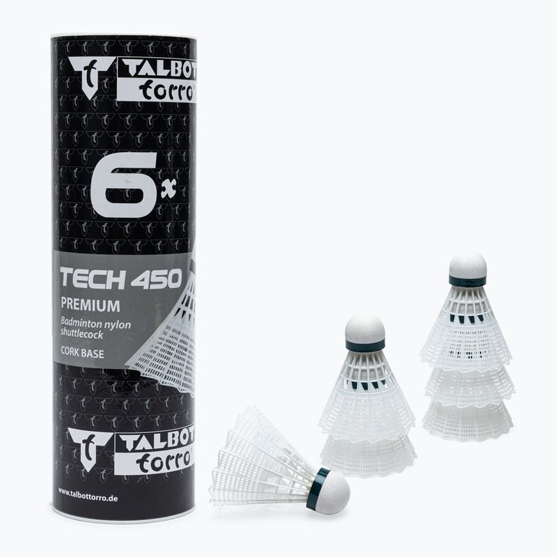 Talbot-Torro Tech 450 badminton shuttlecocks, Premium Nylon 6 pcs white 469282